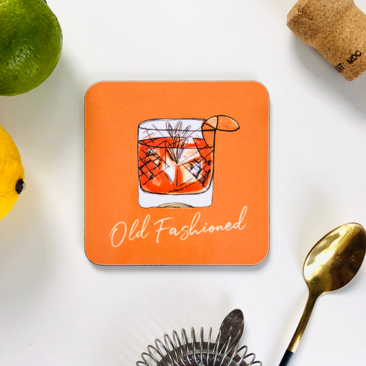 Old Fashioned illustrated drinks coaster