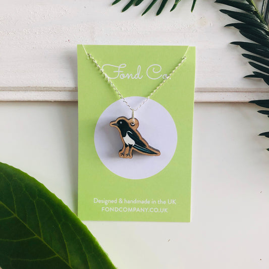 Handmade wooden Magpie necklace
