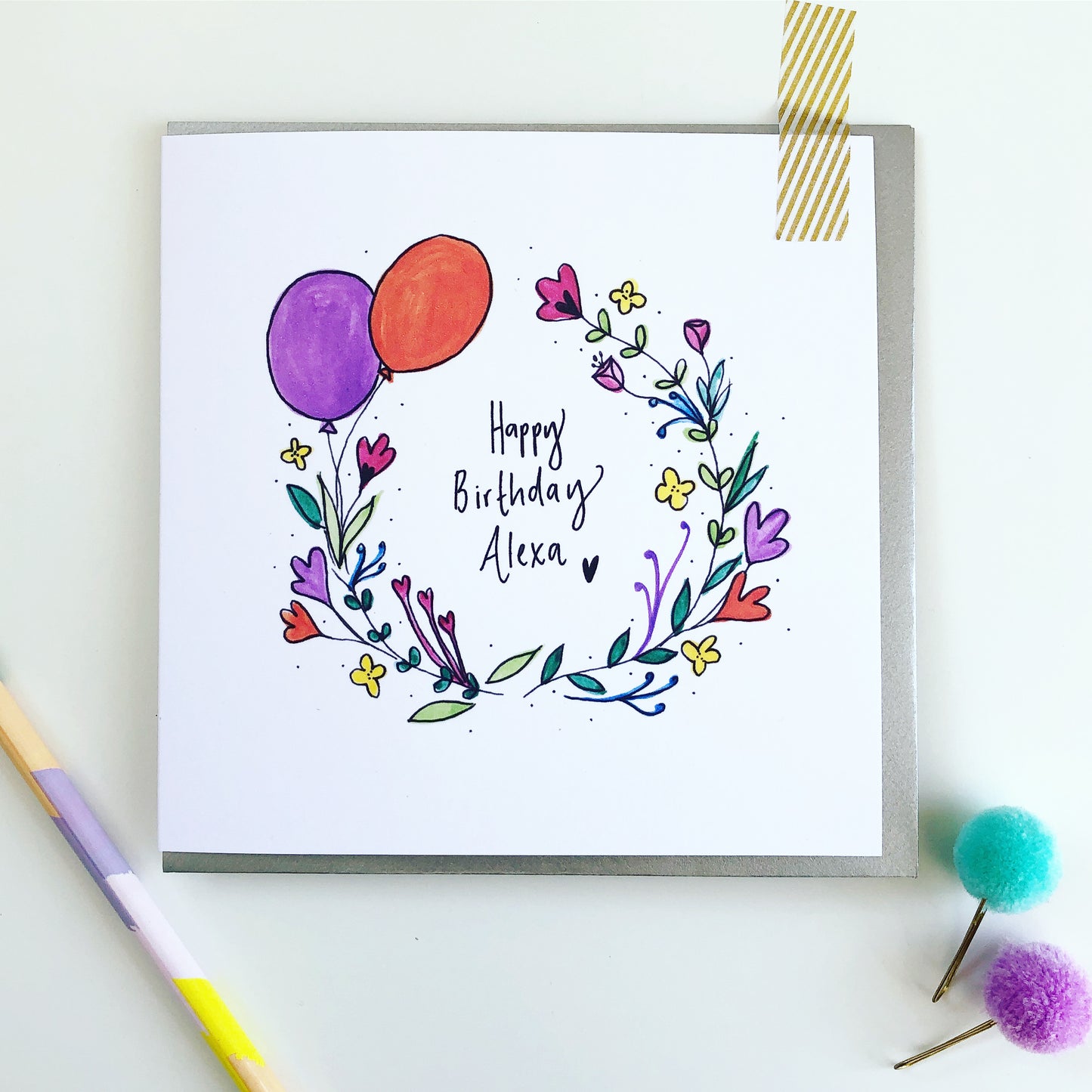 Personalised Wildflower Happy Birthday card for friend