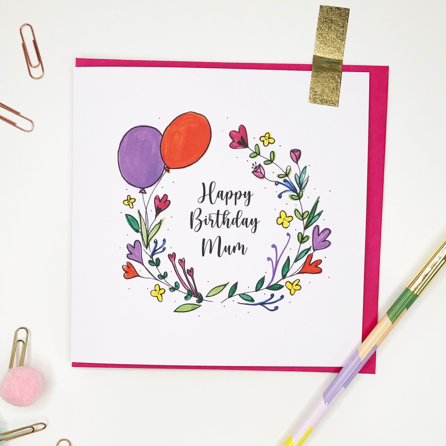 Illustrated Wildflower Happy Birthday Card for Mum