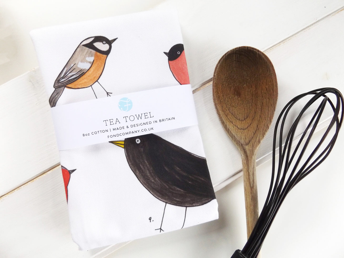 Illustrated garden birds tea towel