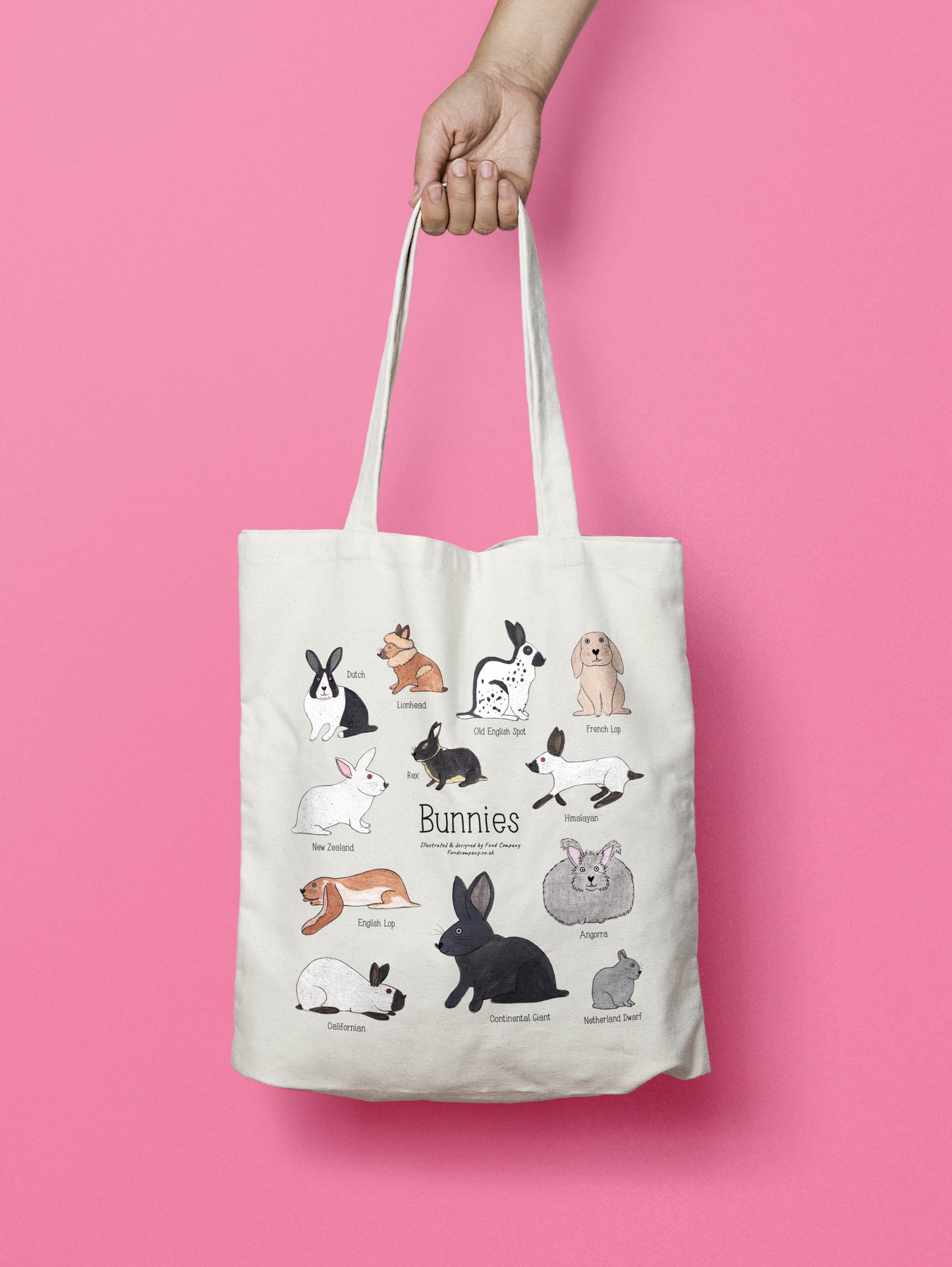Bunnies tote bag - illustrated rabbit tote bag