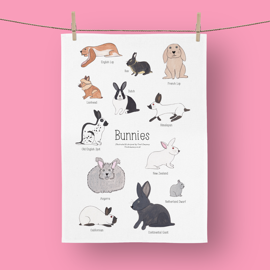 Bunnies illustrated rabbit tea towel