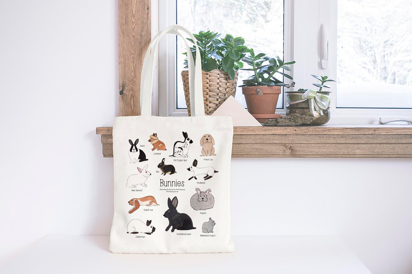 Bunnies tote bag - illustrated rabbit tote bag