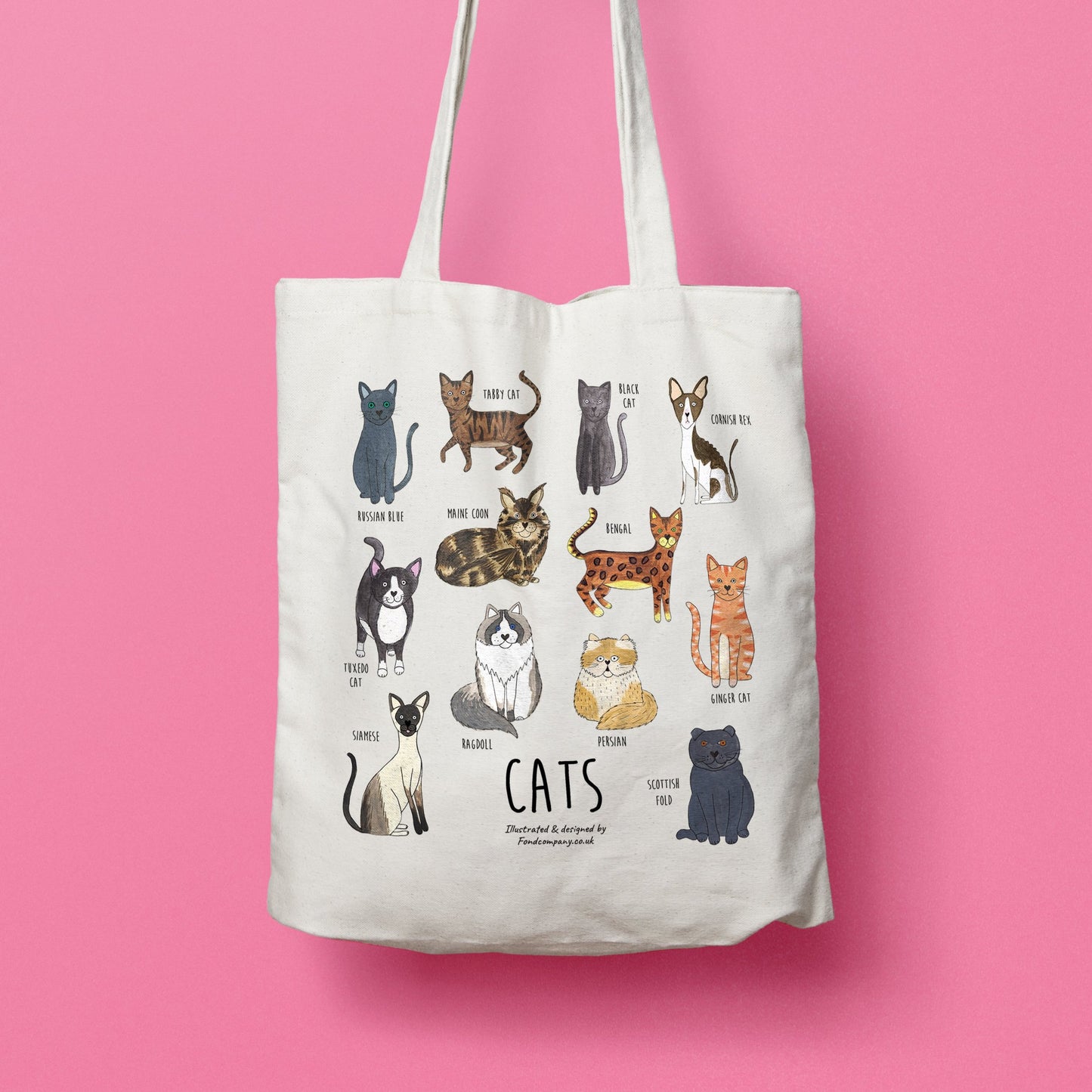 Illustrated Cat Tote Bag - Cat Lover Gift