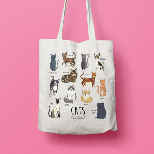 SECONDS SALE Cat tote bag - illustrated cat tote bag