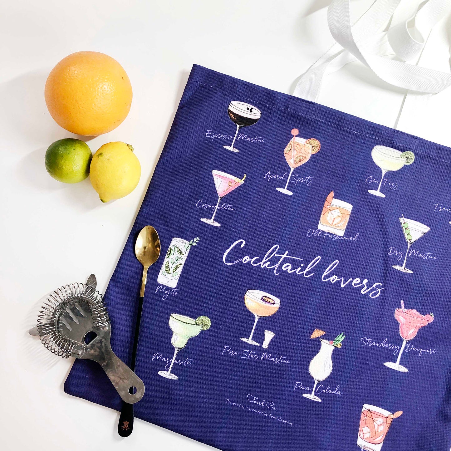 Cocktail lovers tote bag - illustrated cocktails tote bag