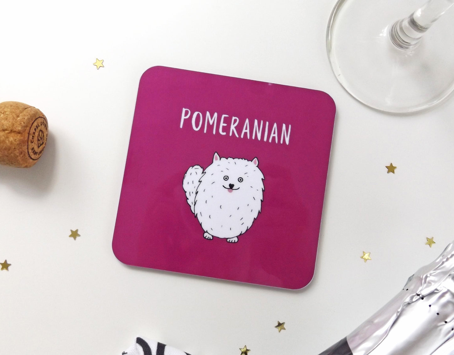 Illustrated Pomeranian Drinks Coaster - Dog lover gift