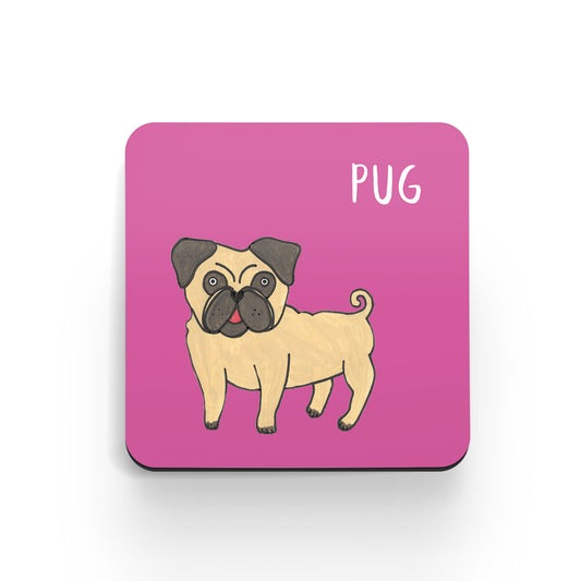 Illustrated Pug drinks coaster