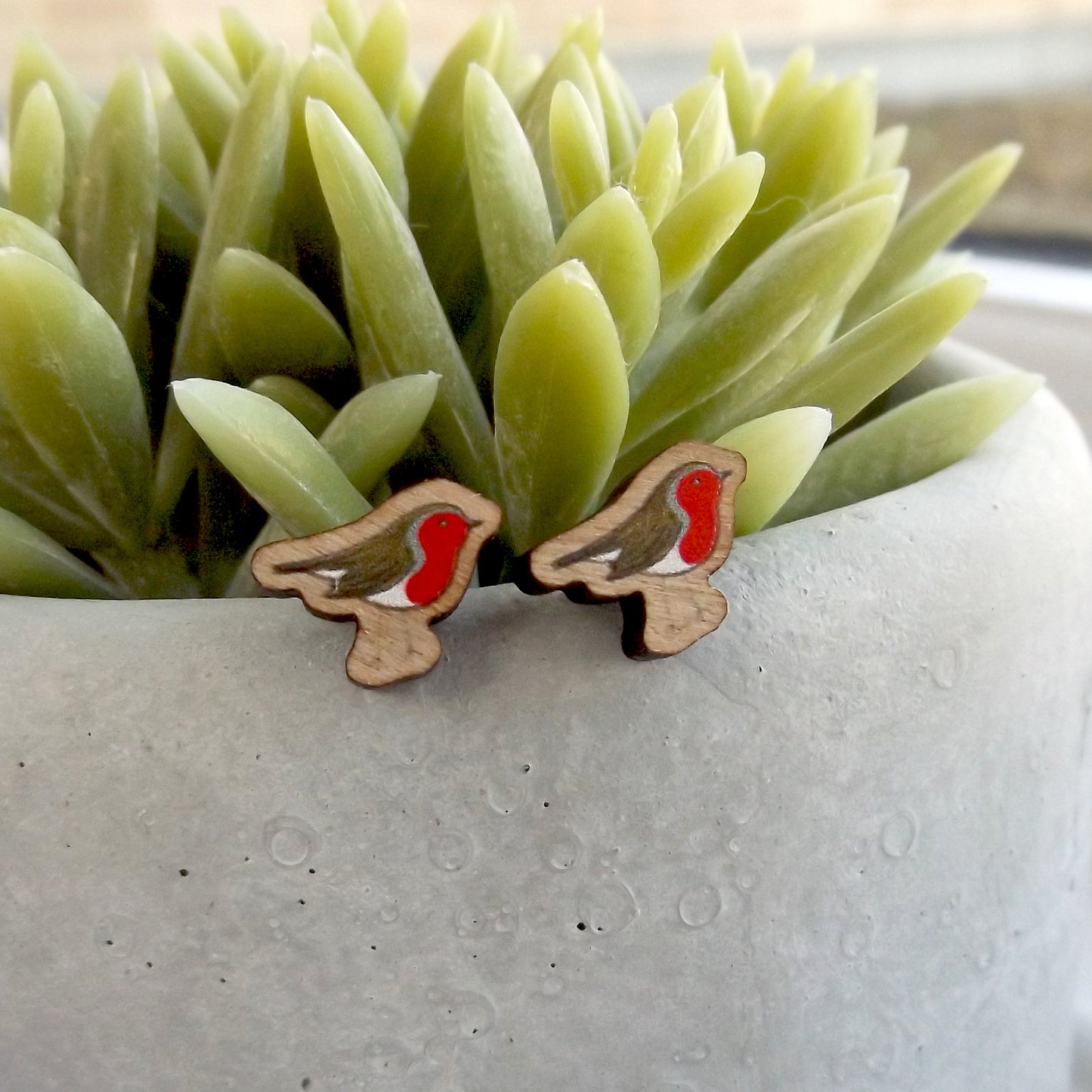 Handmade wooden Robin earrings