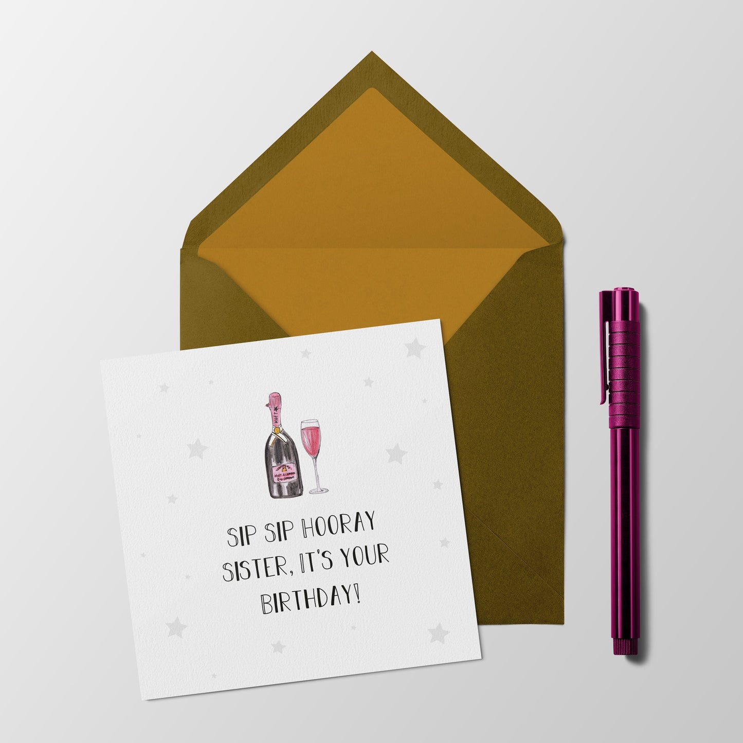 Sip Sip hooray, sister it's your Birthday - rose champagne Birthday card