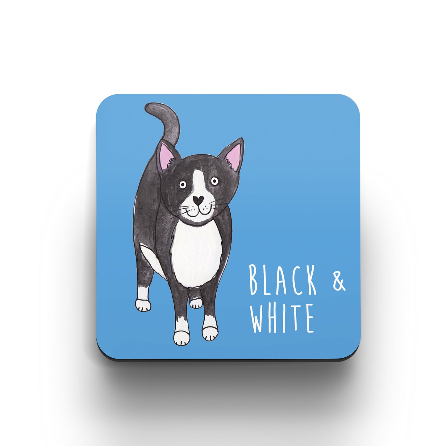 Illustrated Black and white cat coaster