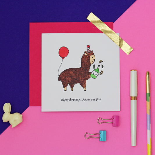 Alpaca the gin funny Birthday card