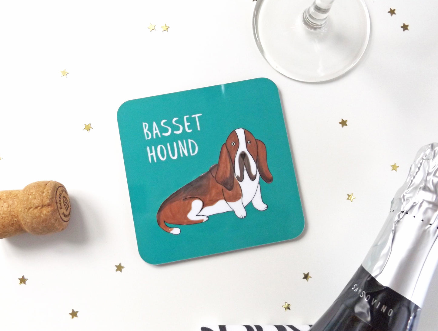 Illustrated Basset Hound drinks coaster