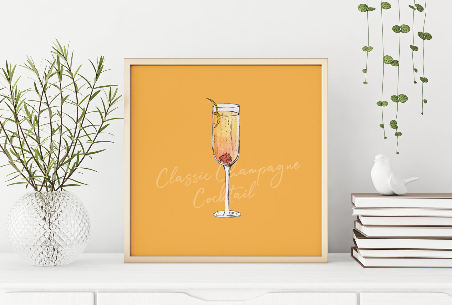 Classic Champagne cocktail illustration square print