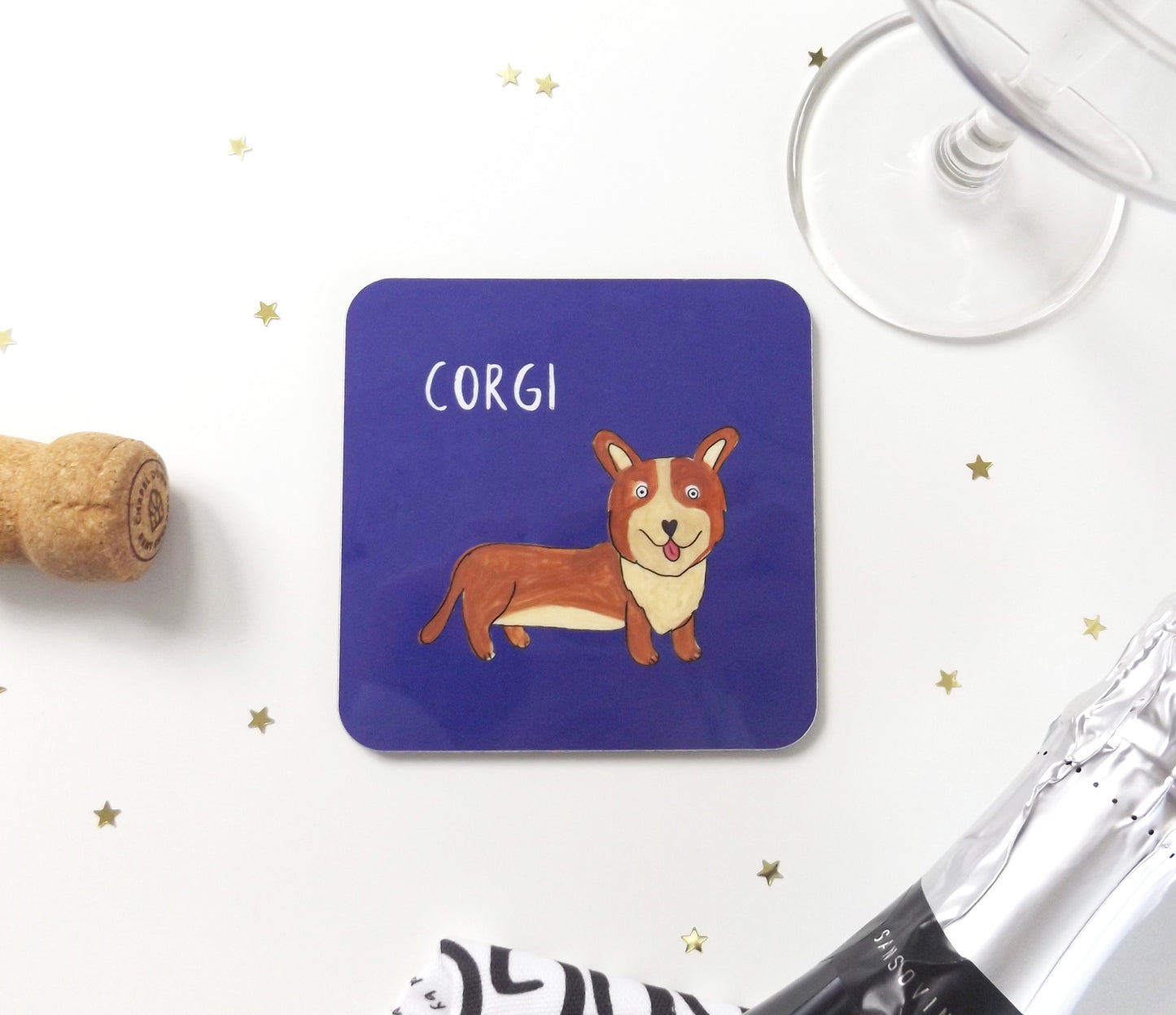 Illustrated Corgi Dog drinks coaster
