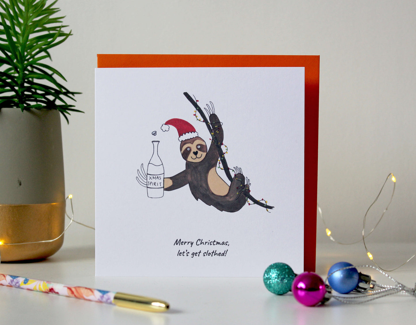 Funny Sloth Christmas card - 'Merry Christmas, Let's get slothed'