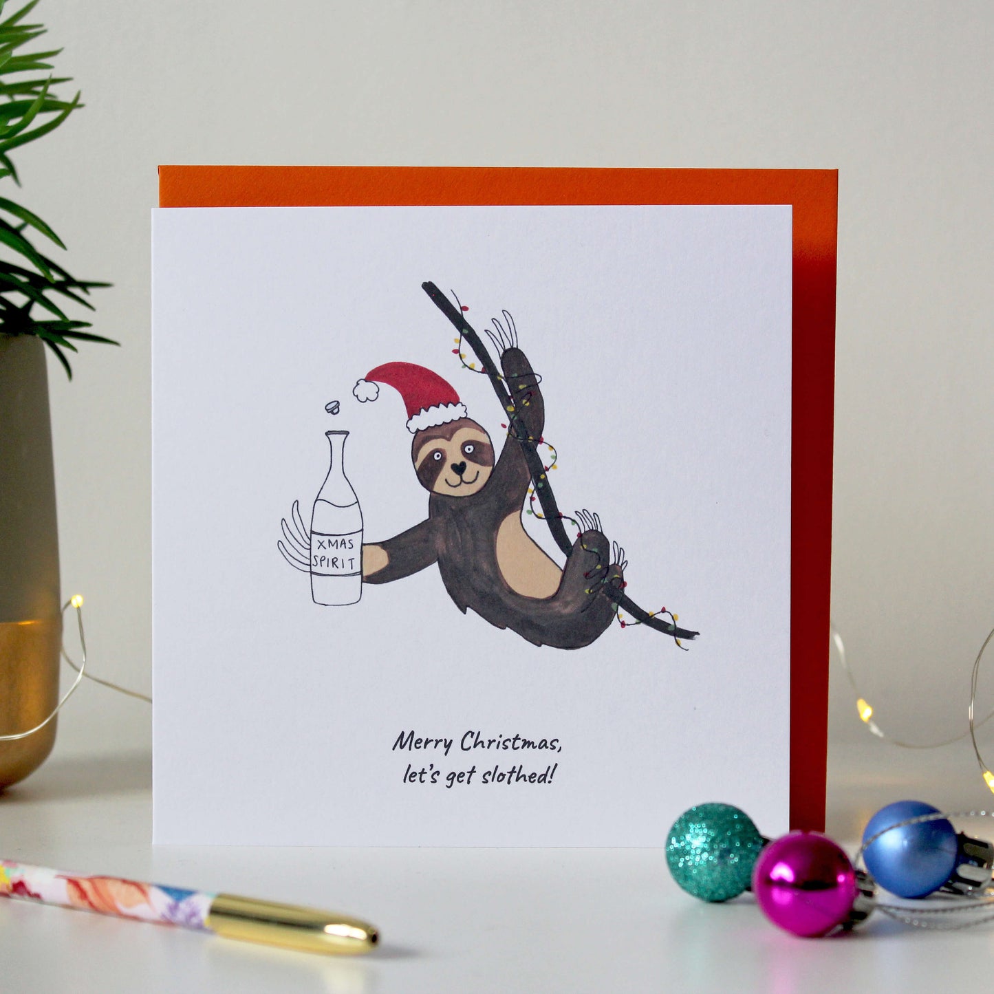 Funny Sloth Christmas card - 'Merry Christmas, Let's get slothed'