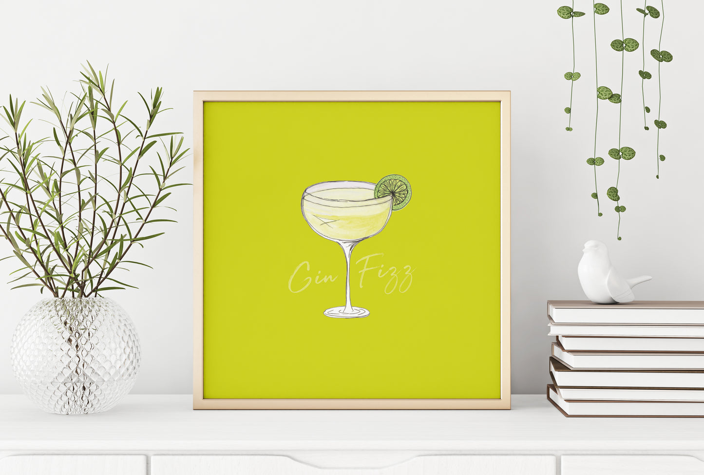 Gin Fizz cocktail illustration square cocktail print