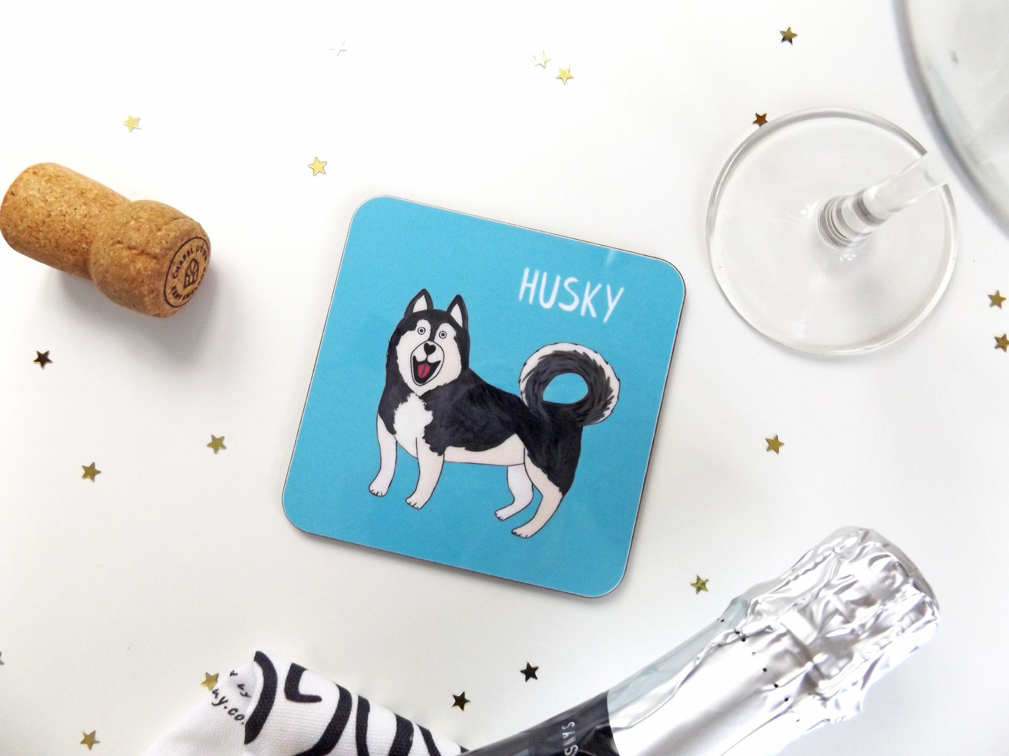 Illustrated Husky drinks coaster