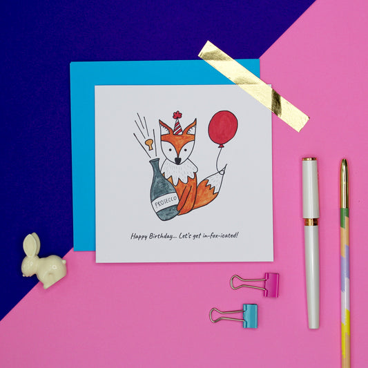 Let's get in-foxicated funny fox Birthday card