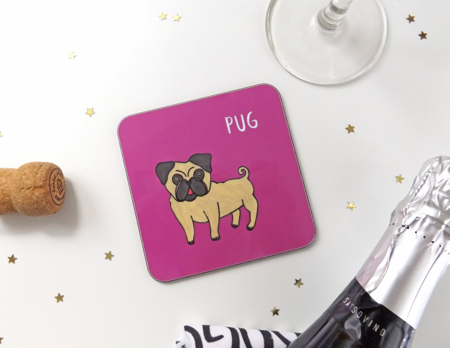 Illustrated Pug drinks coaster