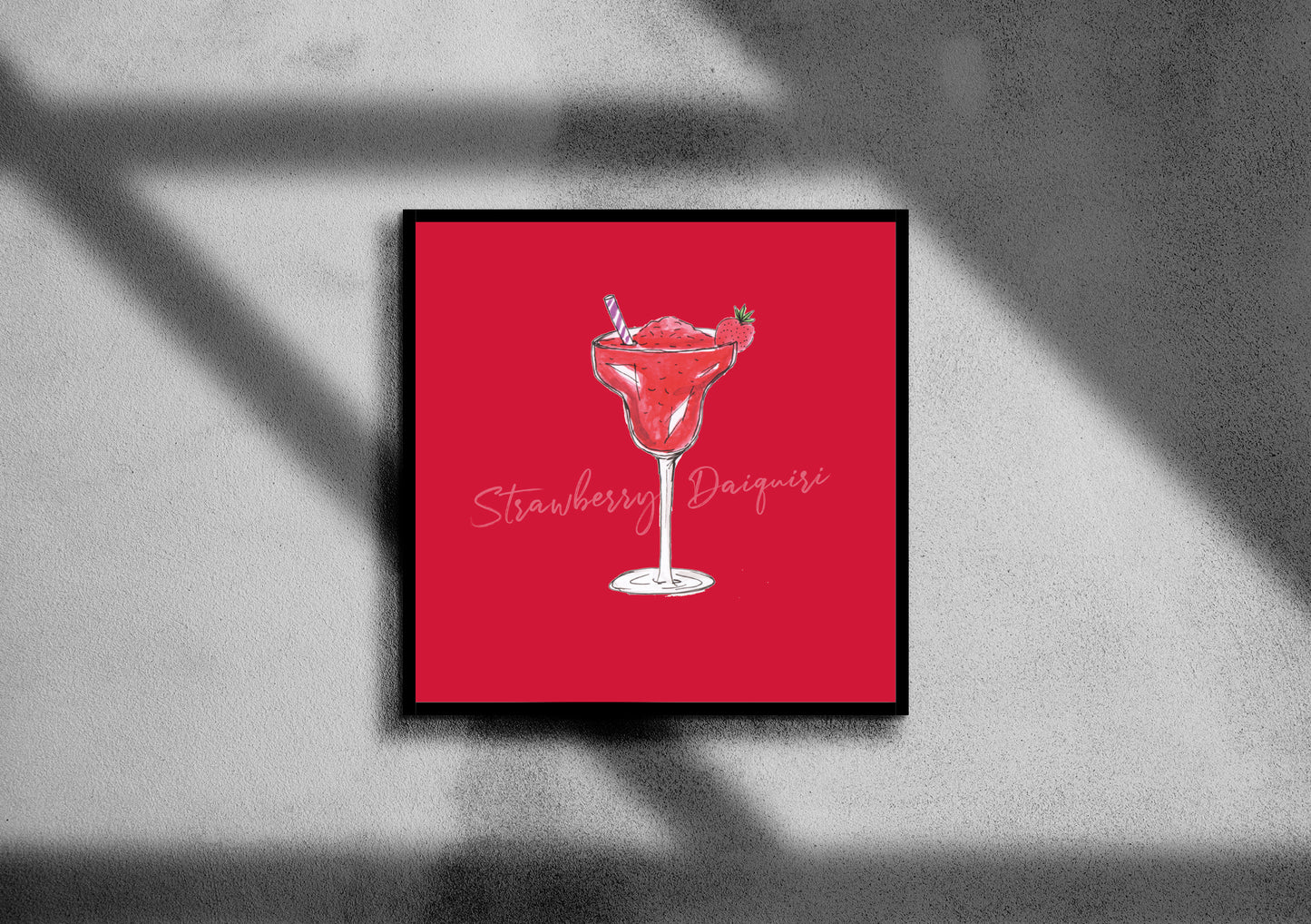 Frozen strawberry daiquiri cocktail illustration square print
